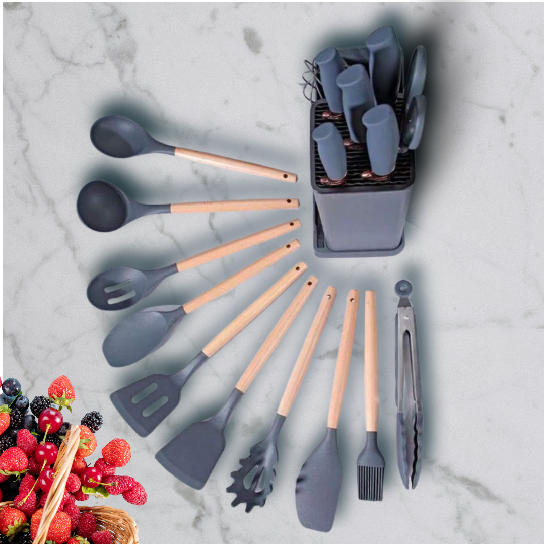 Silicone Kitchenware Kit 19 Piece Set With Storage Rack