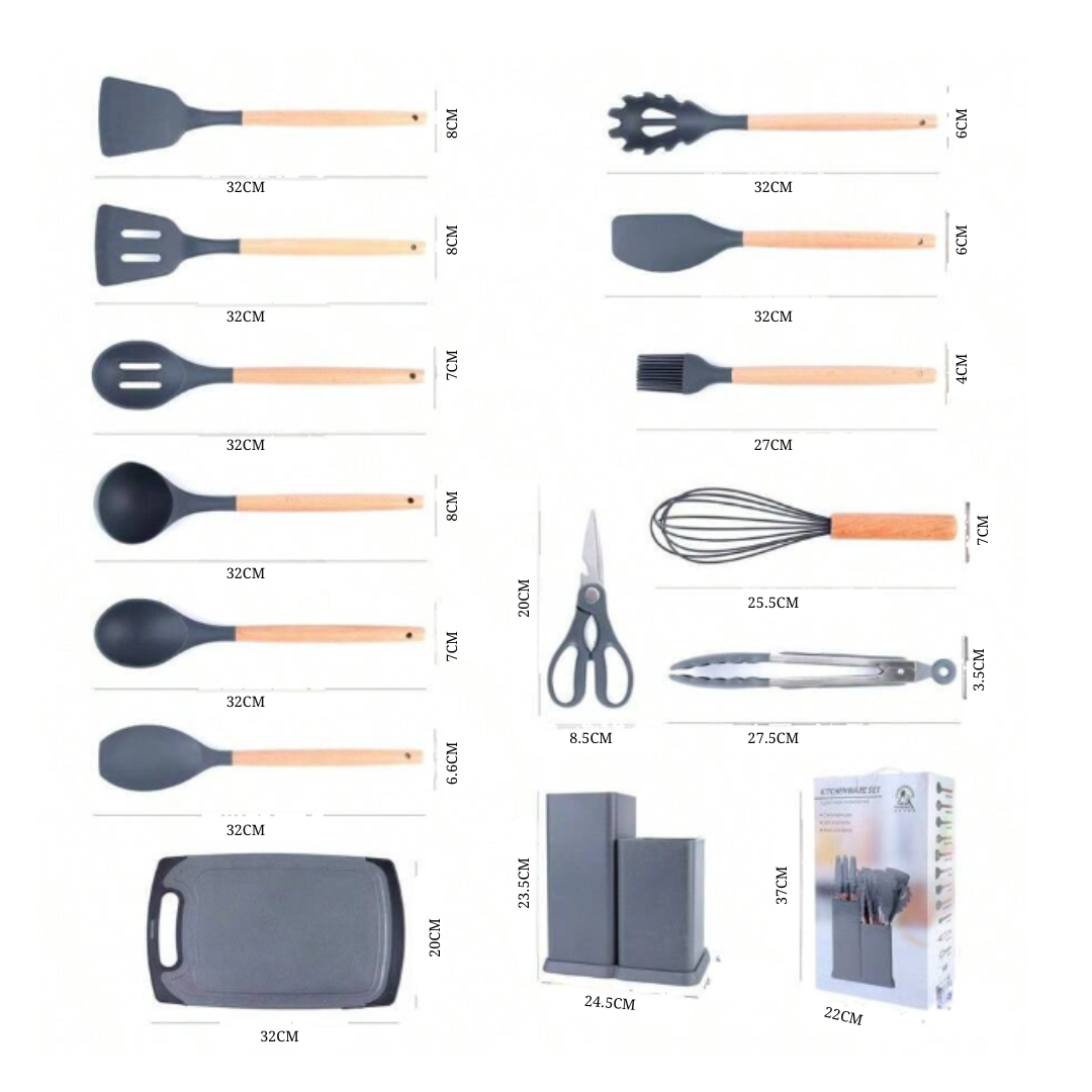 Silicone Kitchenware Kit 19 Piece Set With Storage Rack