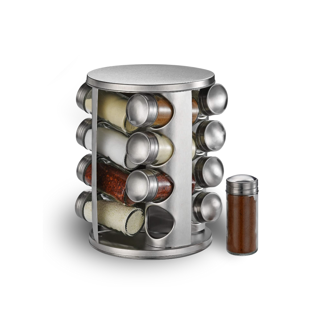 Spice Jar with Rotating Lid - 16 Piece Stainless Steel