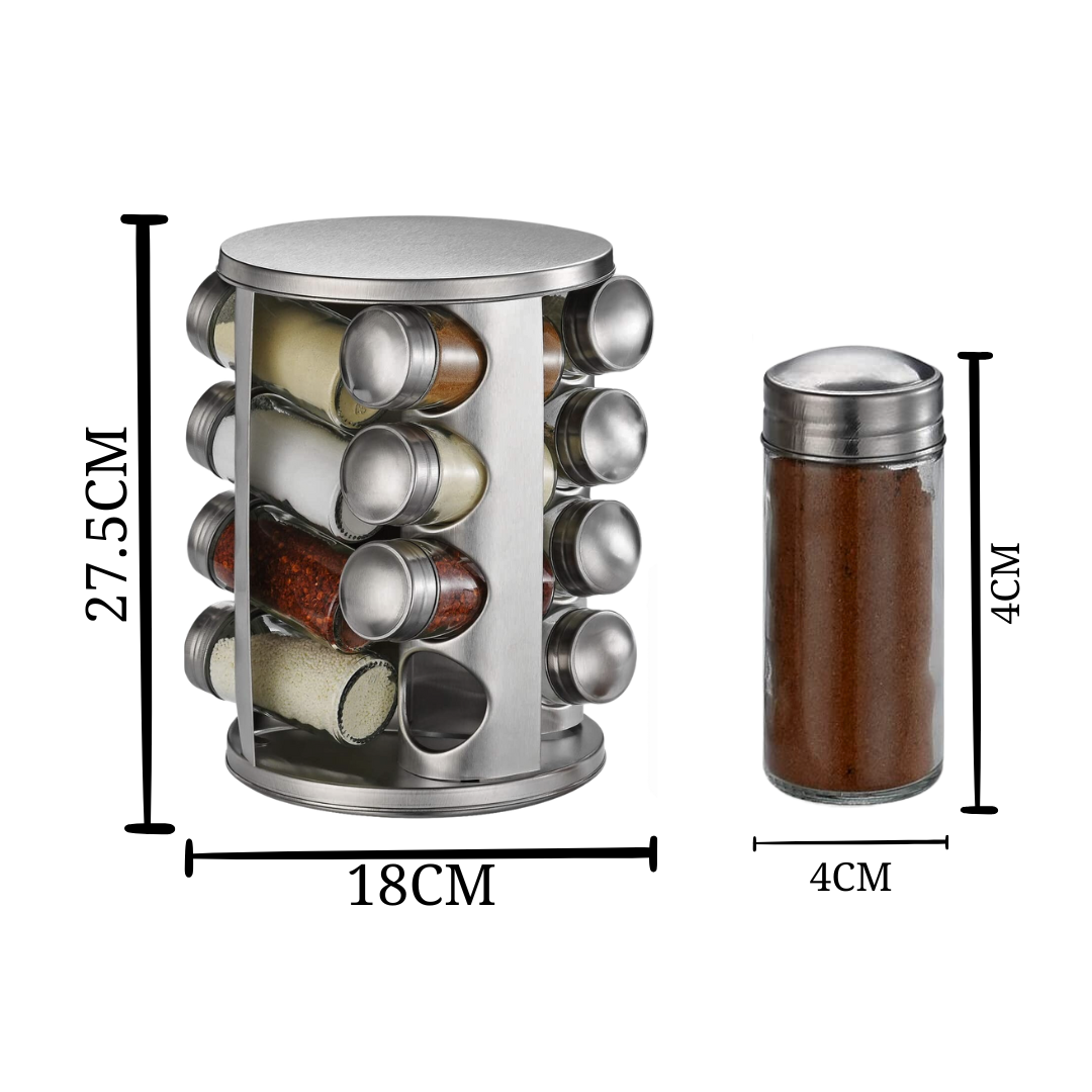 Spice Jar with Rotating Lid - 16 Piece Stainless Steel