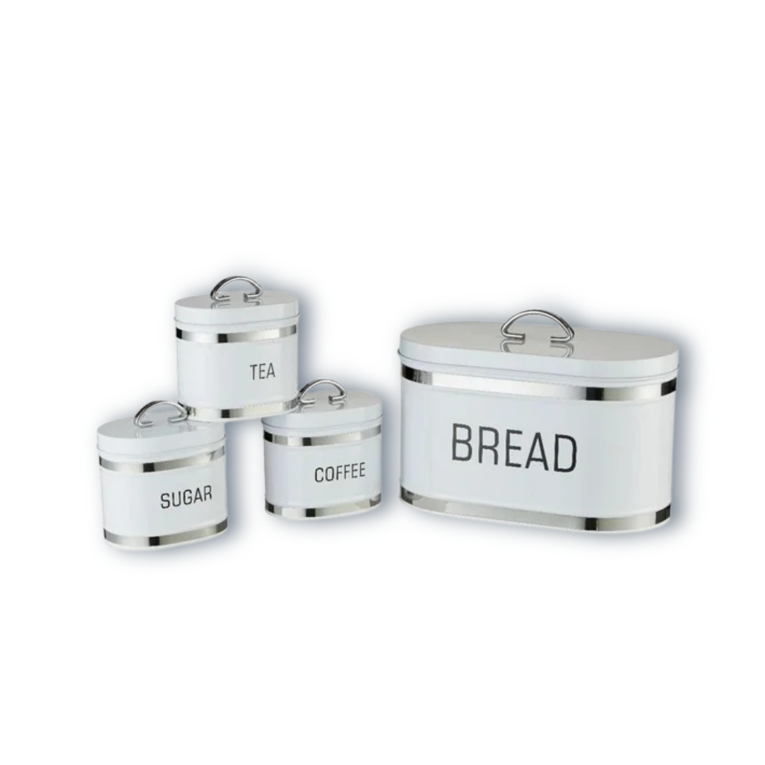 Retro Bread Bin and Canister Set - Chrome Stripe 4-Piece