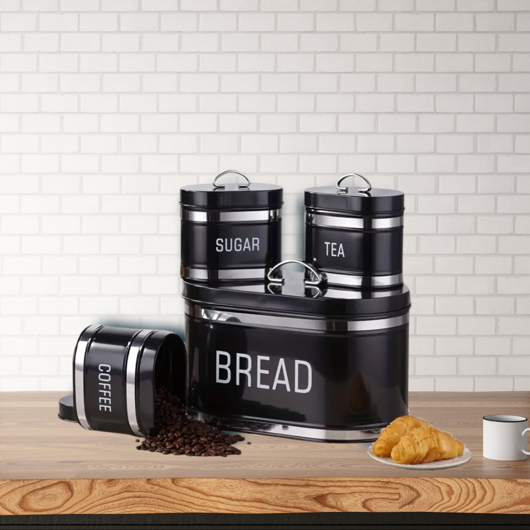 Retro Bread Bin and Canister Set - Chrome Stripe 4-Piece