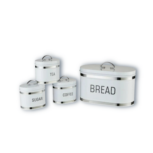 Retro Bread Bin and Canister Set - Chrome Stripe 4-Piece